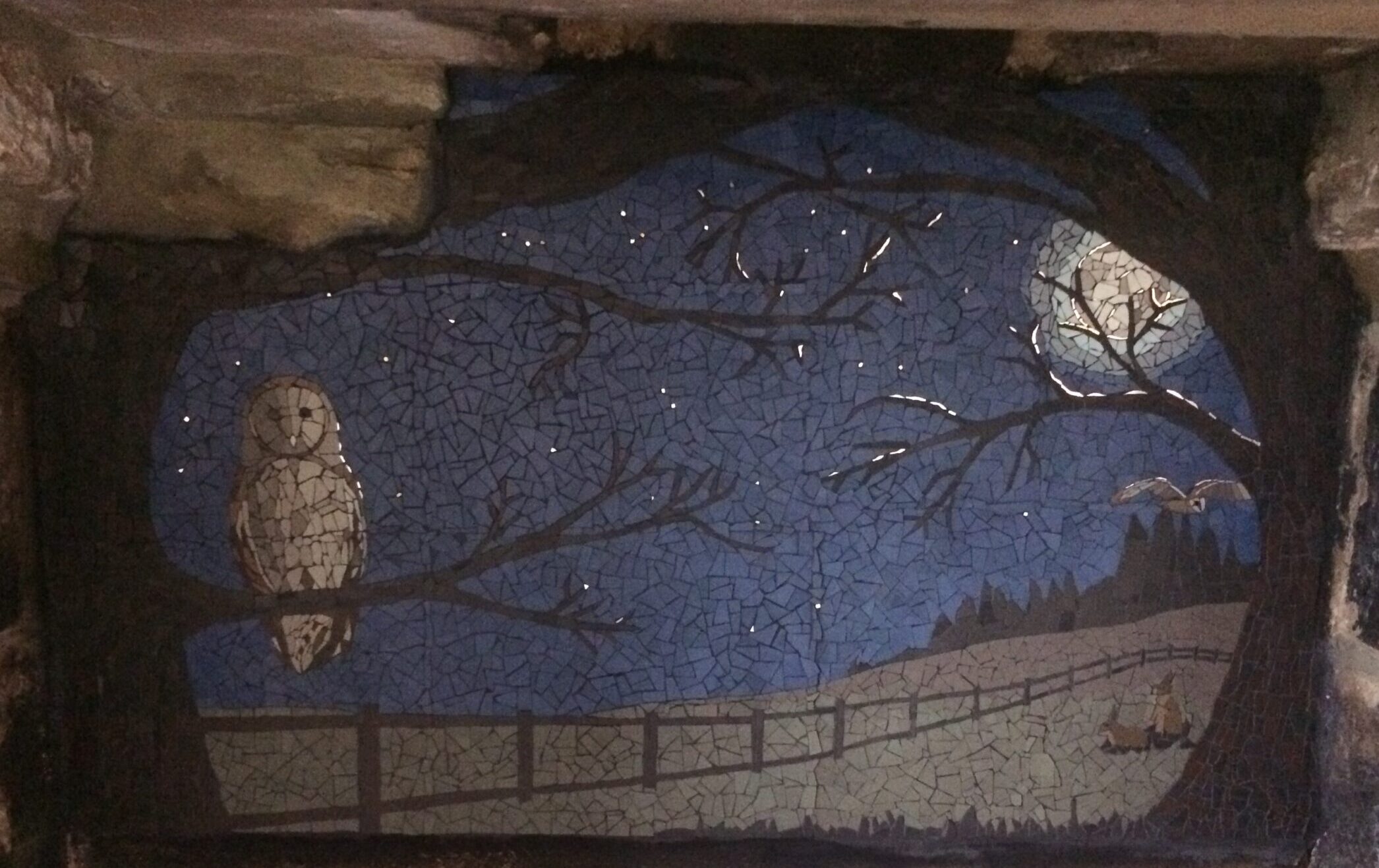 Winter Owl Mosaic behind Aga splashback